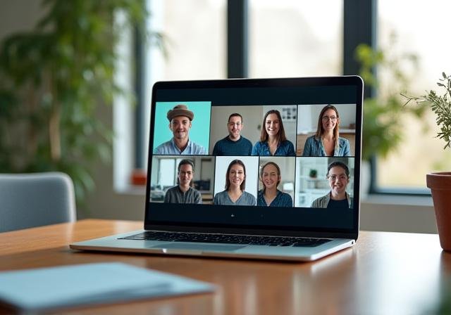 Remote team meeting on screens